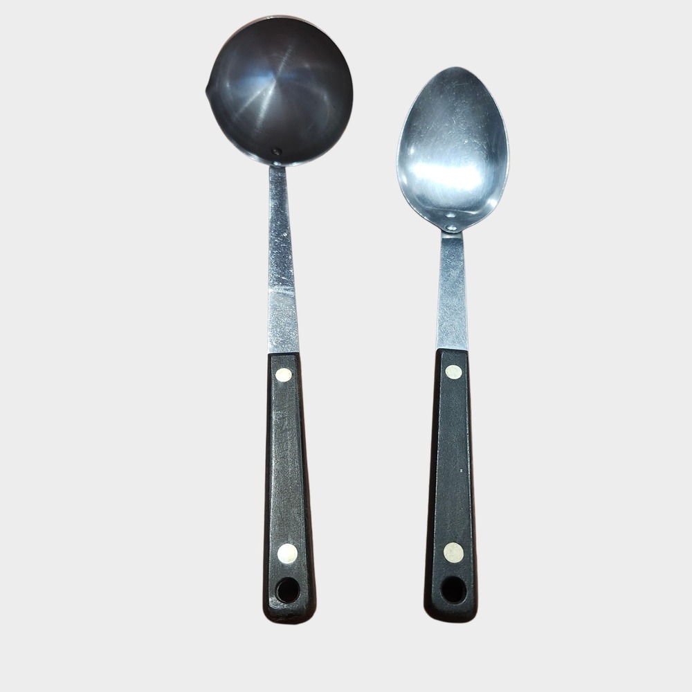 Vintage Flint Serving Spoon Ladle Set Silver Black Stainless USA MCM